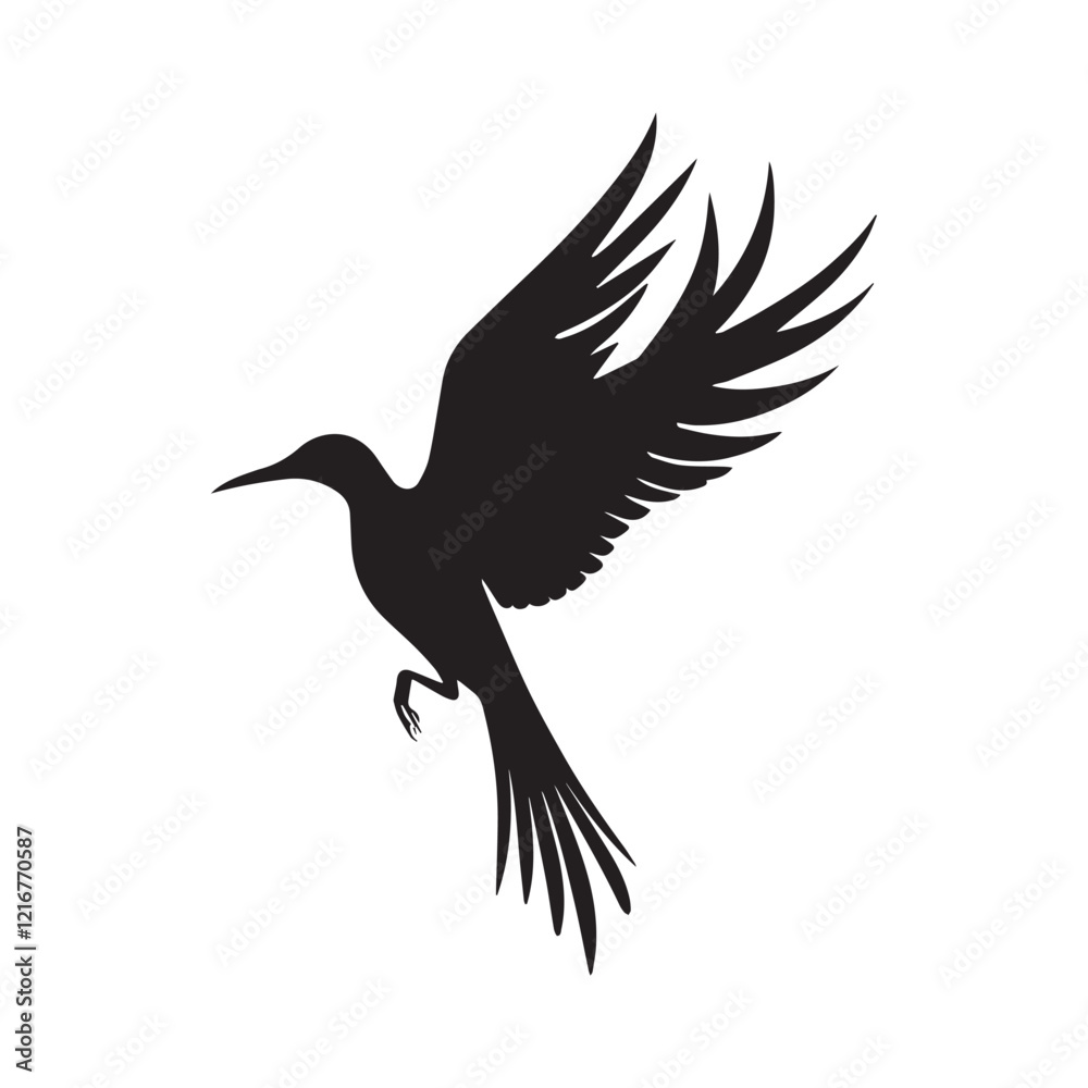 Flying Black Bird with Minimalist Composition