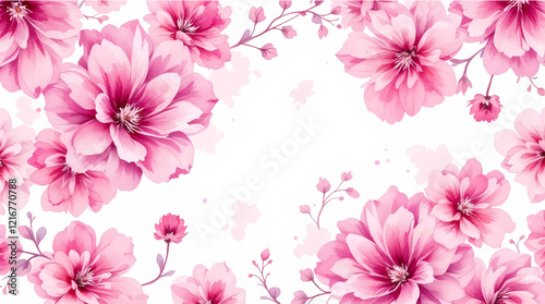 Seamless pattern with Pink pions flowers watercolor