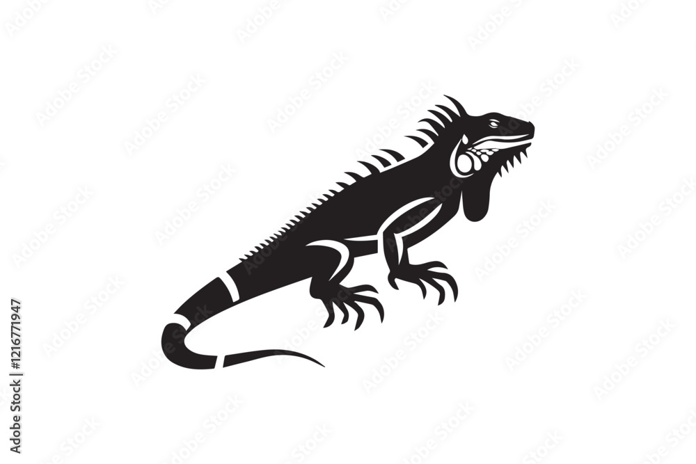 Naklejka premium simple and subtle vector silhouette of iguanas in black and white, set against a white background. 