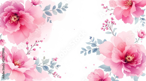 Seamless pattern with Pink flowers watercolor