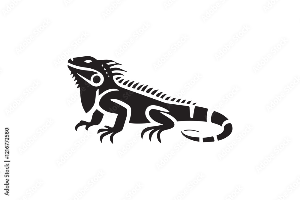Naklejka premium simple and subtle vector silhouette of iguanas in black and white, set against a white background. 