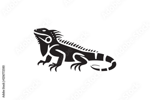 simple and subtle vector silhouette of iguanas in black and white, set against a white background. 
