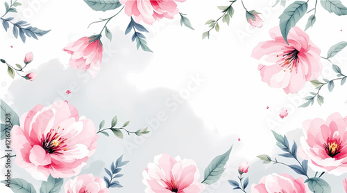 Seamless pattern with Pink flowers watercolor