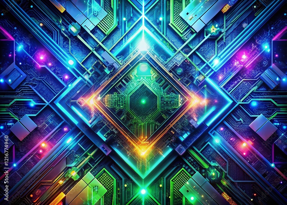 Fototapeta premium Abstract Tech Innovation: Geometric Patterns & Circuitry Design