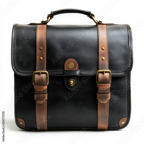 Showcase Vintage-Inspired Black Leather Satchel on White Background Stylish Accessory for Every Occasion photo