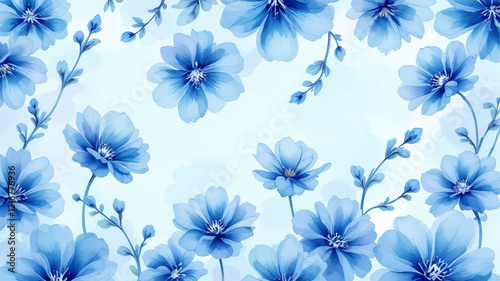 Modern background with blue watercolor flowers
