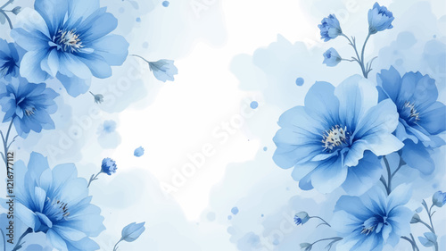 Modern background with blue watercolor flowers
