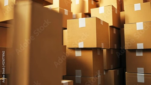 Aesthetic View of Stacked Cardboard Boxes in a Warehouse Environment