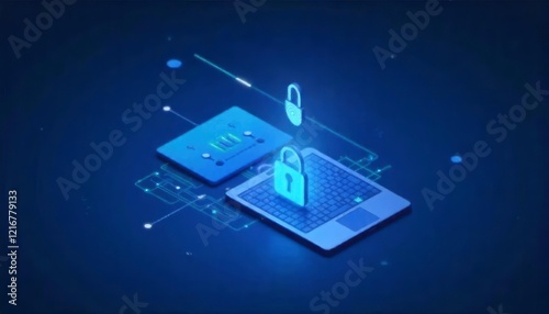 Wallpaper Mural Cybersecurity: Digital Locks on a Glowing Laptop in a Futuristic Style Torontodigital.ca