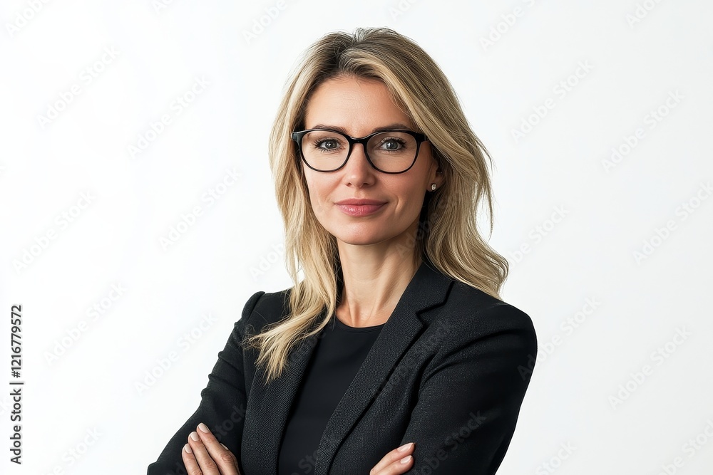 Photo of pretty businesslike woman wearing eyeglasses standing in the office, isolated over white background, Generative AI Photo of pretty businesslike woman wearing eyeglasses standing in the office, isolated over white background, Generative AI