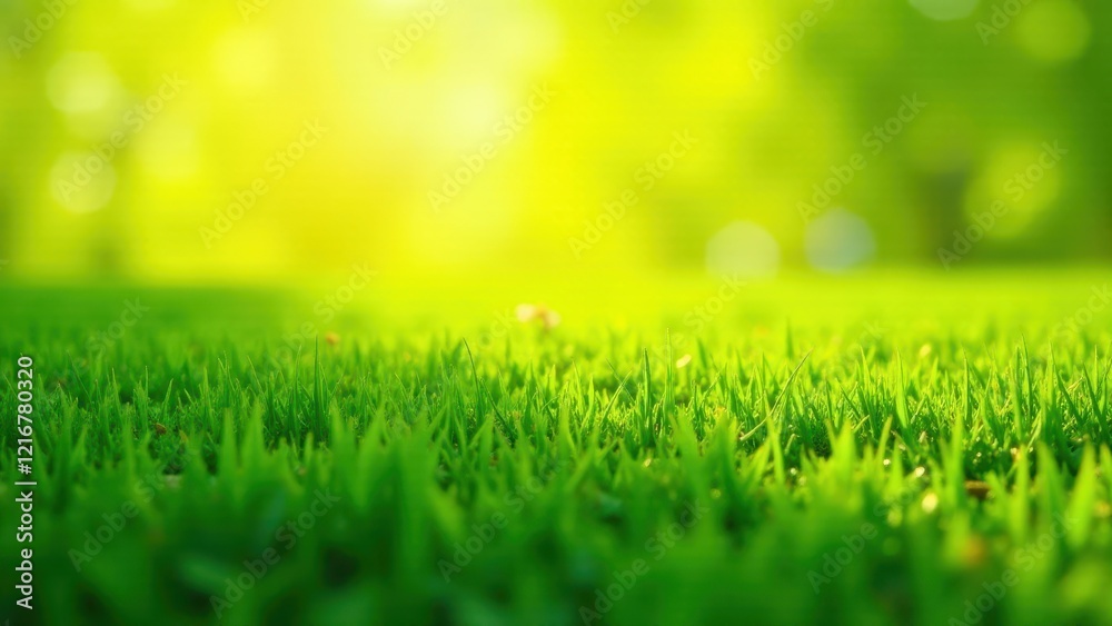 Fototapeta premium Vibrant Green Grass Blades Illuminated by Warm Sunlight, a Serene Natural Scene Representing Growth and Renewal