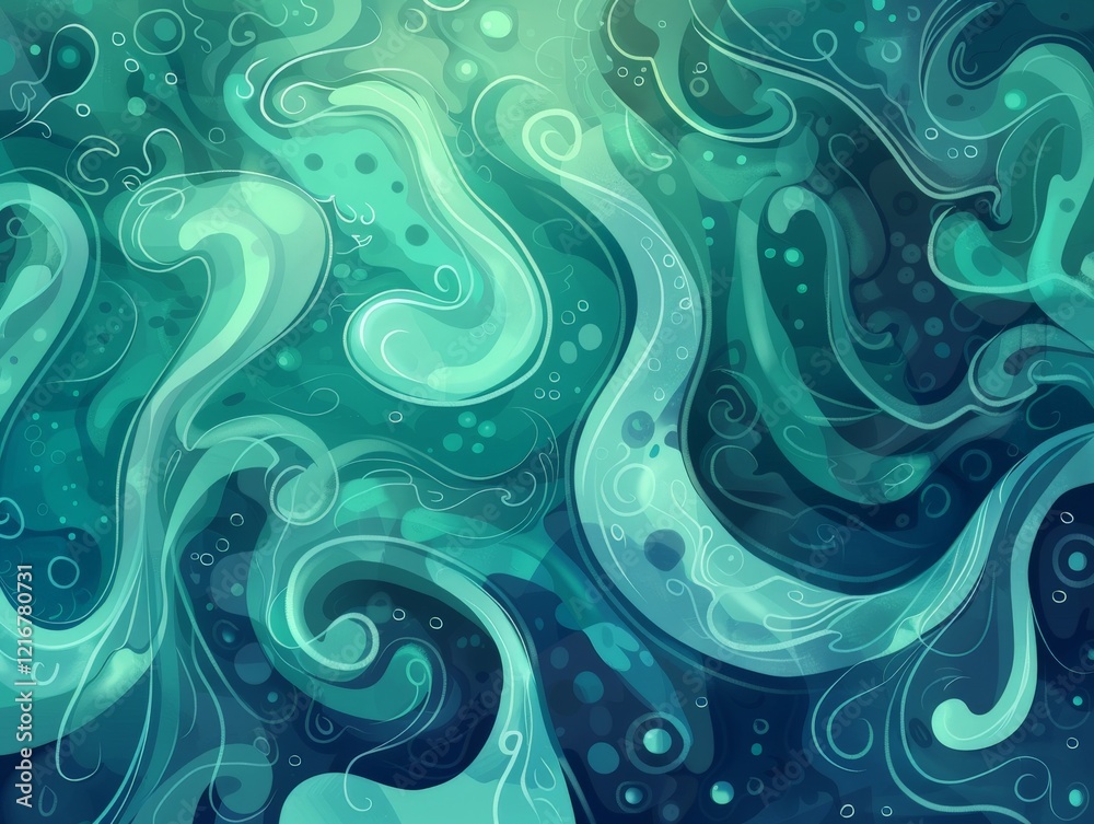 Abstract turquoise and green swirling patterns with fluid design elements Abstract turquoise and green swirling patterns with fluid design elements