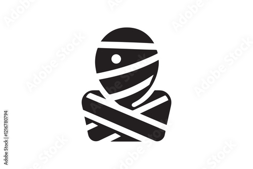 simple and subtle vector silhouette of mummy in black and white, set against a white background. 