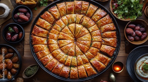 Festive Baklava Feast Tabletop, Middle Eastern, Delicious Dessert