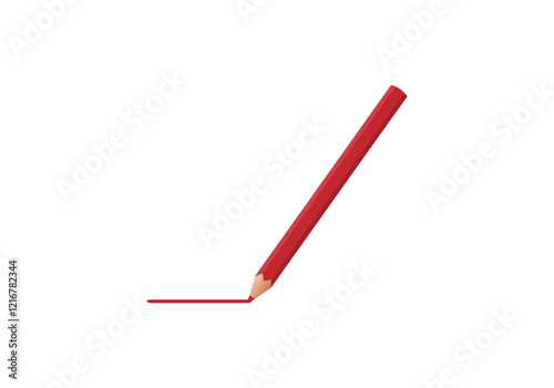 Trazo recto rojo hecho con lápiz de color rojo. Bibujar o diseñar. La vuelta al cole. El arte del diseño. Delineación