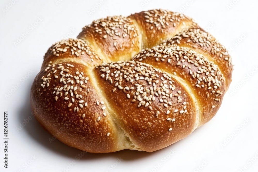 Delicious sesame bun crafted with care and precision, showcasing a beautiful golden crust glistening with sesame seeds Delicious sesame bun crafted with care and precision, showcasing a beautiful golden crust glistening with sesame seeds