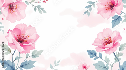 Seamless pattern with pink flowers painted in watercolor style on a white background, elegant floral design	