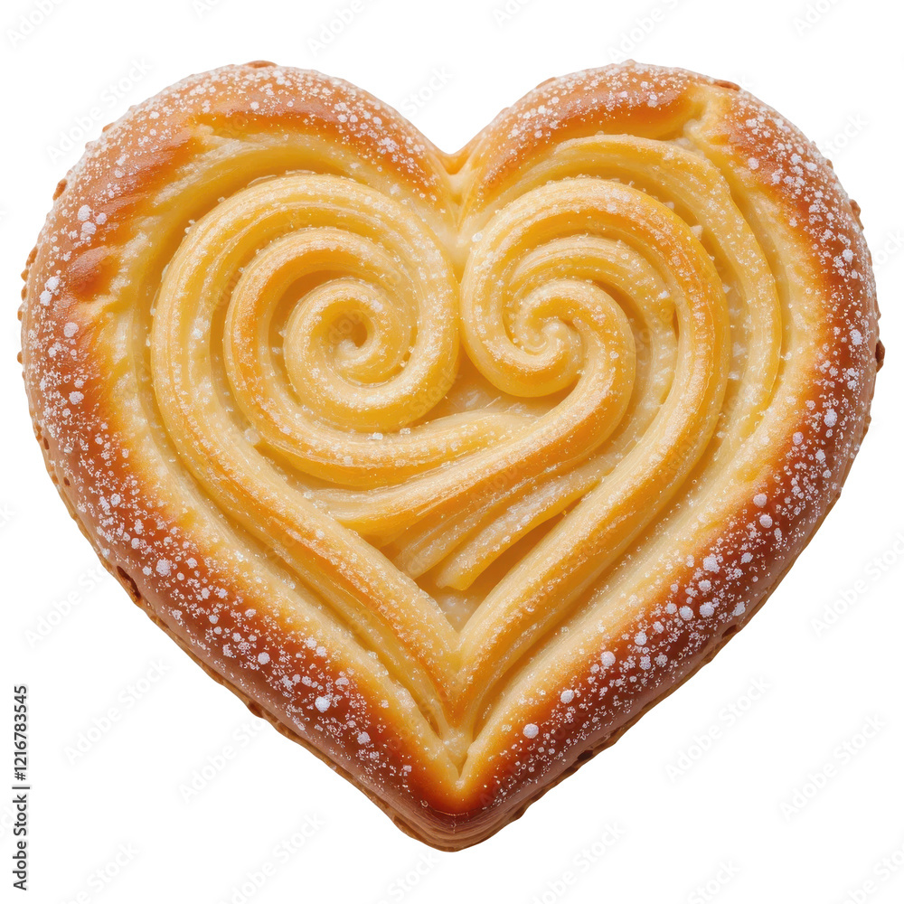 Fototapeta premium Palmier puff pastry cookies in a heart shape isolated on a transparent background, Top view