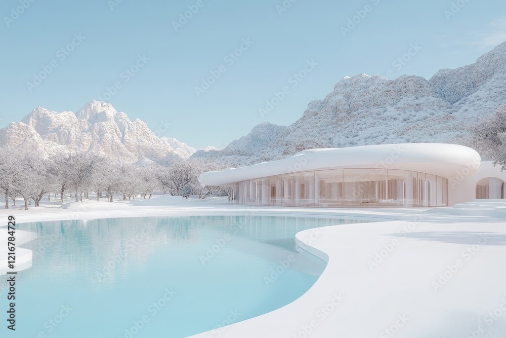 Obraz premium Large swimming pool in the recreation complex. Generative AI