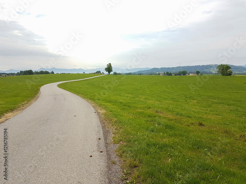 Hiking trail from Wessobrunn to Hohenpeissenberg, Munich Way of St. James, Bavaria, Germany photo