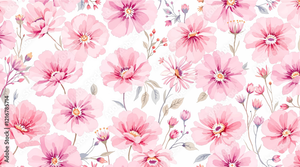A white background with pink flowers in the foreground A white background with pink flowers in the foreground