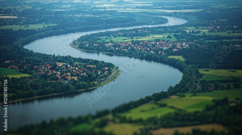 Wallpaper Mural Aerial view River meandering through village, farmland background Torontodigital.ca