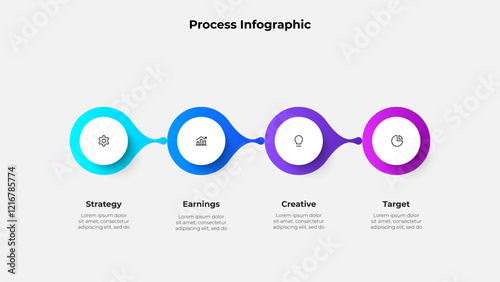 Infographic circular process infographic chart for business presentation. Circles infochart with thin line icons. Diagram with 4 steps sequence design for web pages
