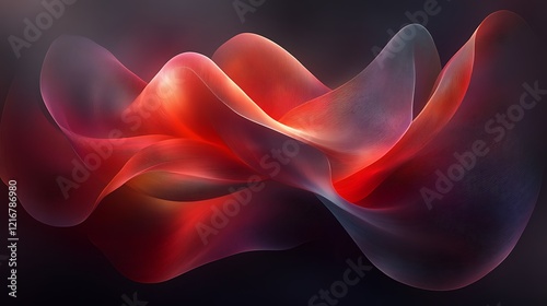 An abstract neon wave design with bright magenta and teal curves rippling in a dark space.