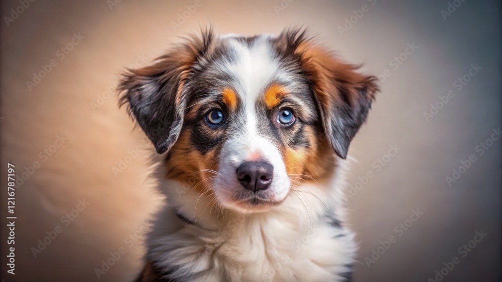 Adorable Australian Shepherd Puppy Posing, Left Side Copy Space, Dog Portrait