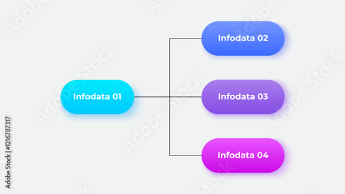 Horizontal business hierarchy chart infographics. Corporate organizational structure graphic elements with 2 levels. The top-level connects to 3 subordinate nodes