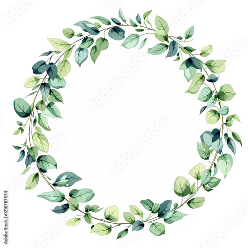 Watercolor Eucalyptus Leaves Wreath Illustration Green	