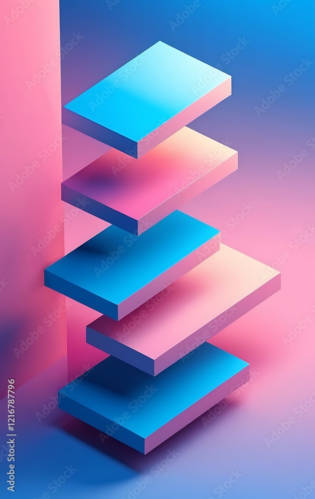 Abstract layered geometric shapes in blue and pink hues Abstract layered geometric shapes in blue and pink hues
