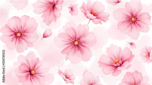 Seamless pattern - repeatable texture of abstract pink flowers on white background