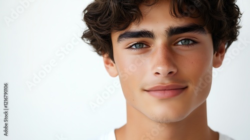 Close-Up Portrait of a Young Man with Curly Hair
