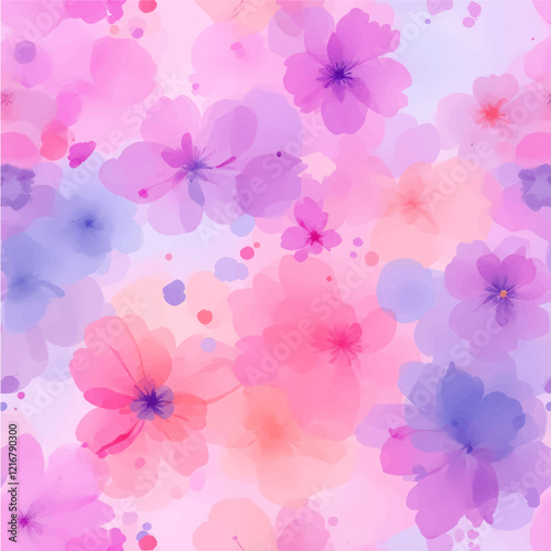 Seamless pattern - repeatable texture of abstract pink flowers on white background
