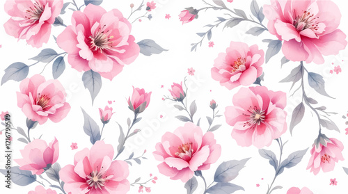 Wallpaper Mural A white background with pink flowers in the foreground Torontodigital.ca
