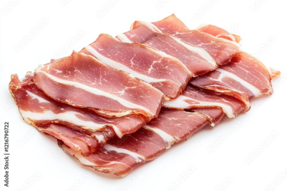 Deliciously sliced strascinati showcasing rich marbling and texture on a pristine white background Deliciously sliced strascinati showcasing rich marbling and texture on a pristine white background