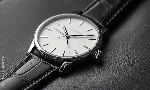 Wallpaper Mural Elegant black leather watch with minimalist white dial design Torontodigital.ca