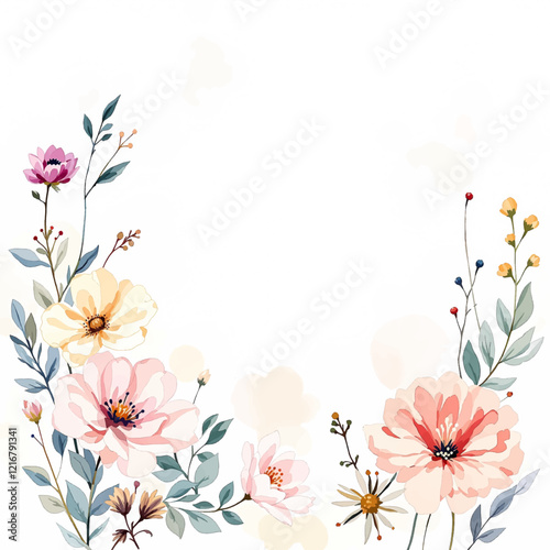 Beautiful wildflower watercolor wreath, Watercolor wildflower wreath clipart on white background, Floral wreath	