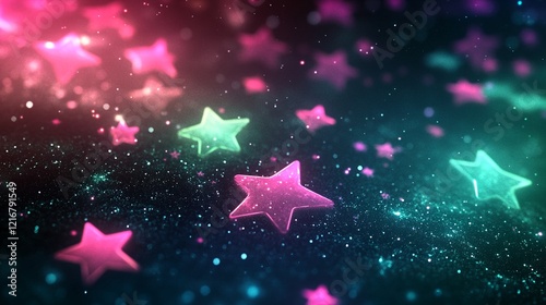 Abstract digital artwork featuring glowing stars on a dark background.