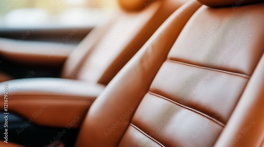 Obraz premium A close-up of luxurious tan leather car seats with visible stitching and a soft texture, highlighting premium craftsmanship and elegant design
