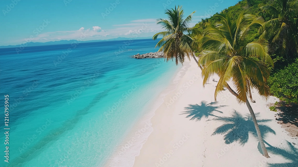 Obraz premium A Serene Tropical Beach with Crystal-Clear Water and White Sandy Shores