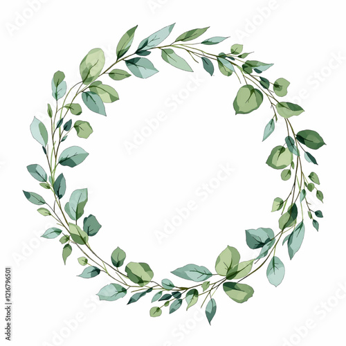 Watercolor Eucalyptus Leaves Wreath Illustration Green	
