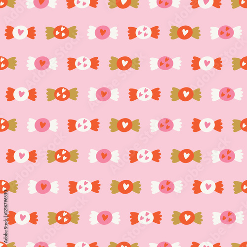 Wallpaper Mural Valentine's Day seamless pattern with candies and hearts on pink background. Perfect for wallpaper, gift paper, romantic greeting cards. Vector hand drawn illustration Torontodigital.ca