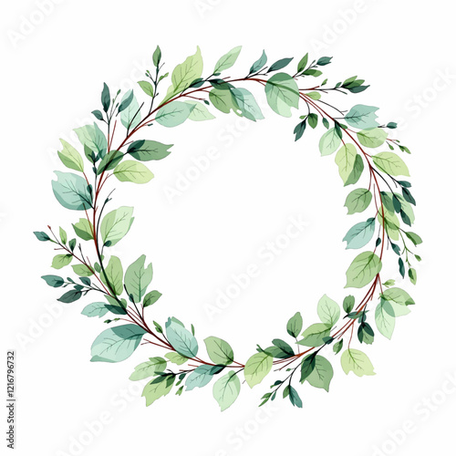 Watercolor Eucalyptus Leaves Wreath Illustration Green	