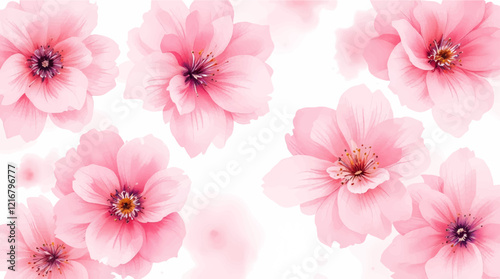 Watercolor painting of pink flowers and green leaves on a white background.