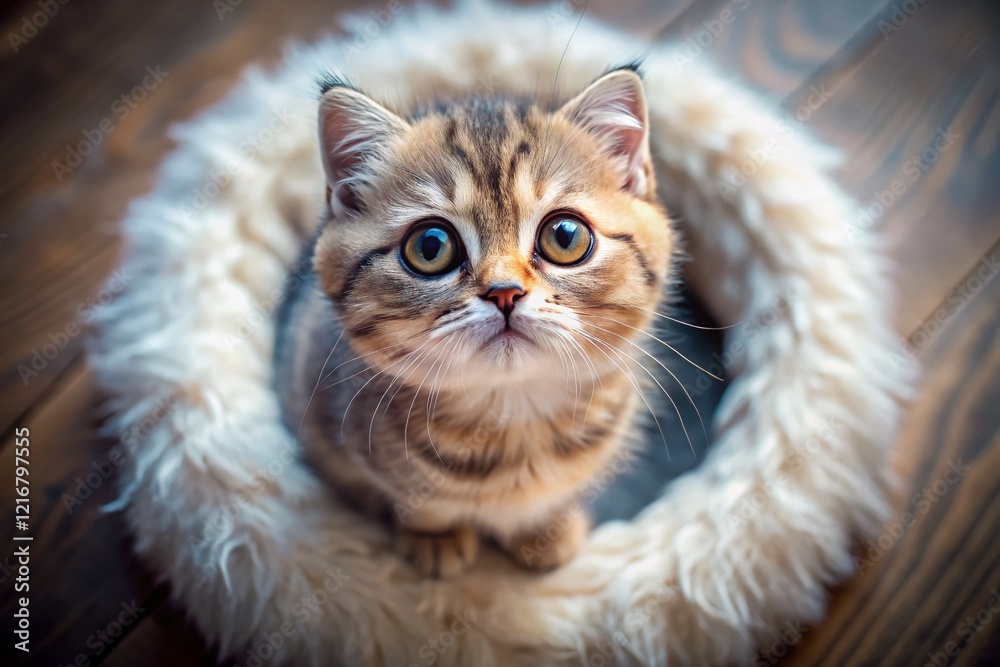 Obraz premium Adorable Scottish Fold Kitten Aerial Portrait - Drone Photography