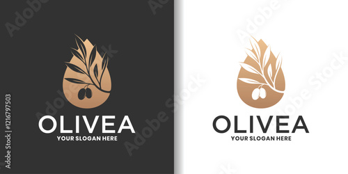 Olive oil branch droplet logo design template