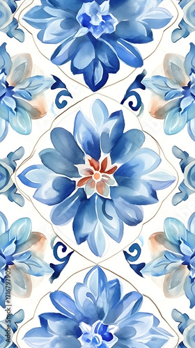 Wallpaper Mural Digital vintage watercolor floral tile pattern abstract graphic poster background Torontodigital.ca