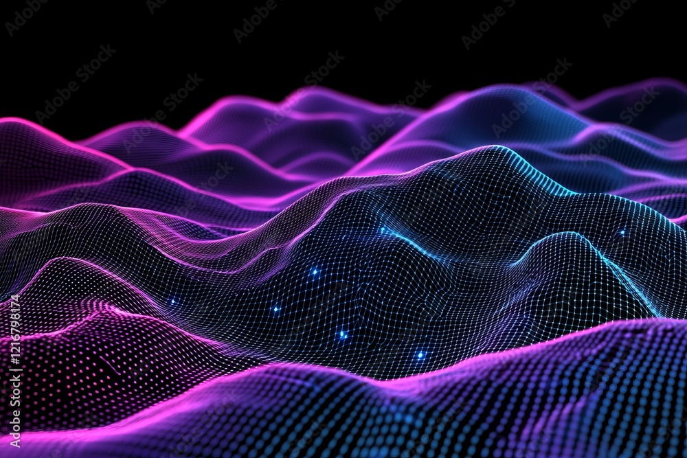 A purple and blue mountain range with a blue and purple background